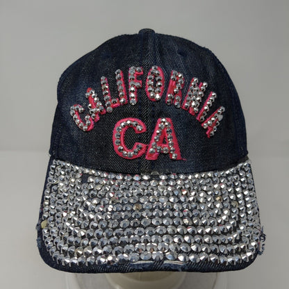 California CA Slideback Hat Blue One Size Adjustable Distressed Rhinestone Denim