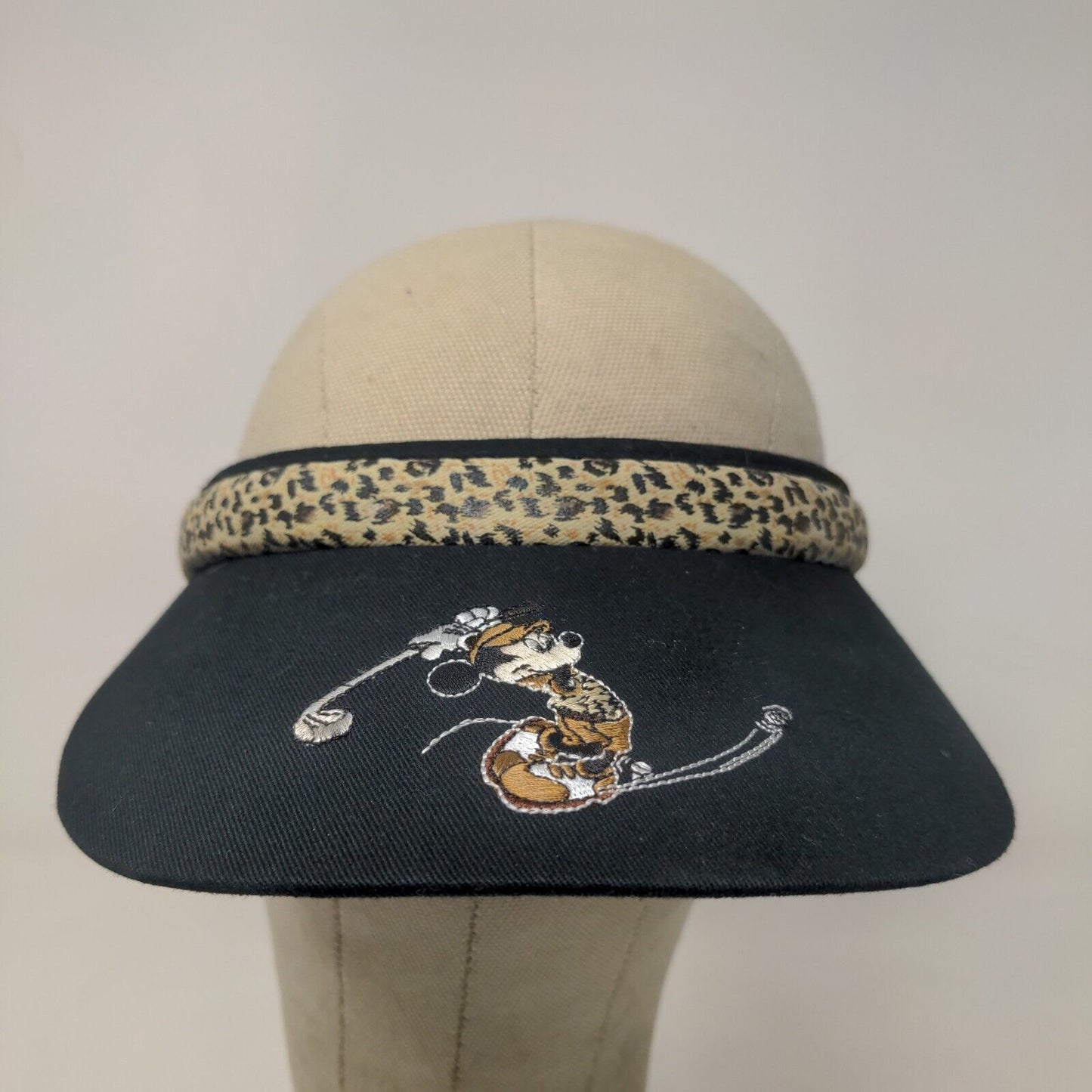 Walt Disney World Womens Sun Visor Cap Hat Black Leopard Print Mickey Mouse Golf