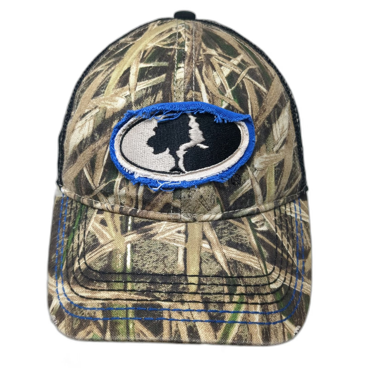 Mossy Oak Baseball Cap Brown Black Blue XL Camo Mesh Back Stretch Fit Hat