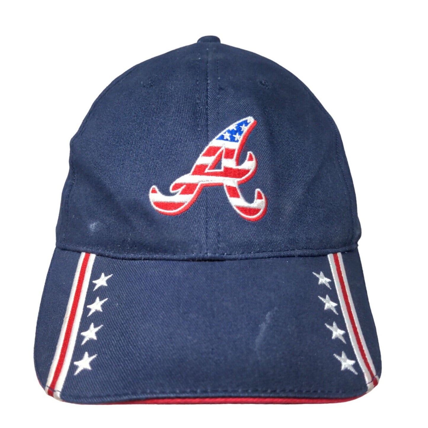 Atlanta Braves Delta Strapback Hat Blue One Size Embroidered Patriotic Headtotoe