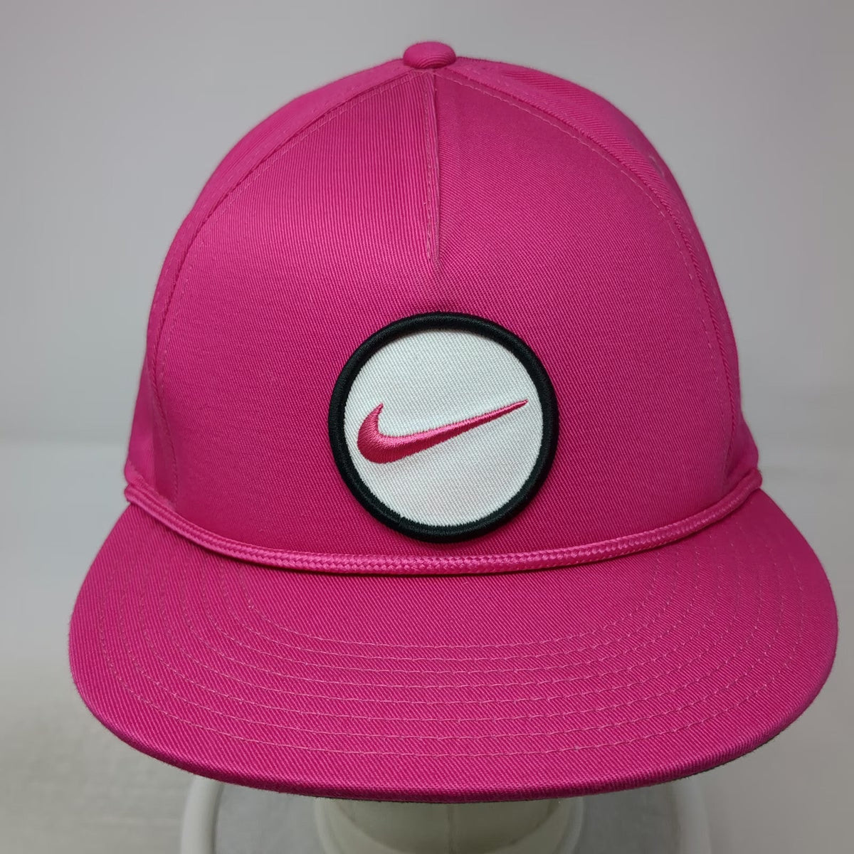 Nike 5 Panel Pink One Size Snapback Hat Golf Swoosh Patch Rope Green Underbill