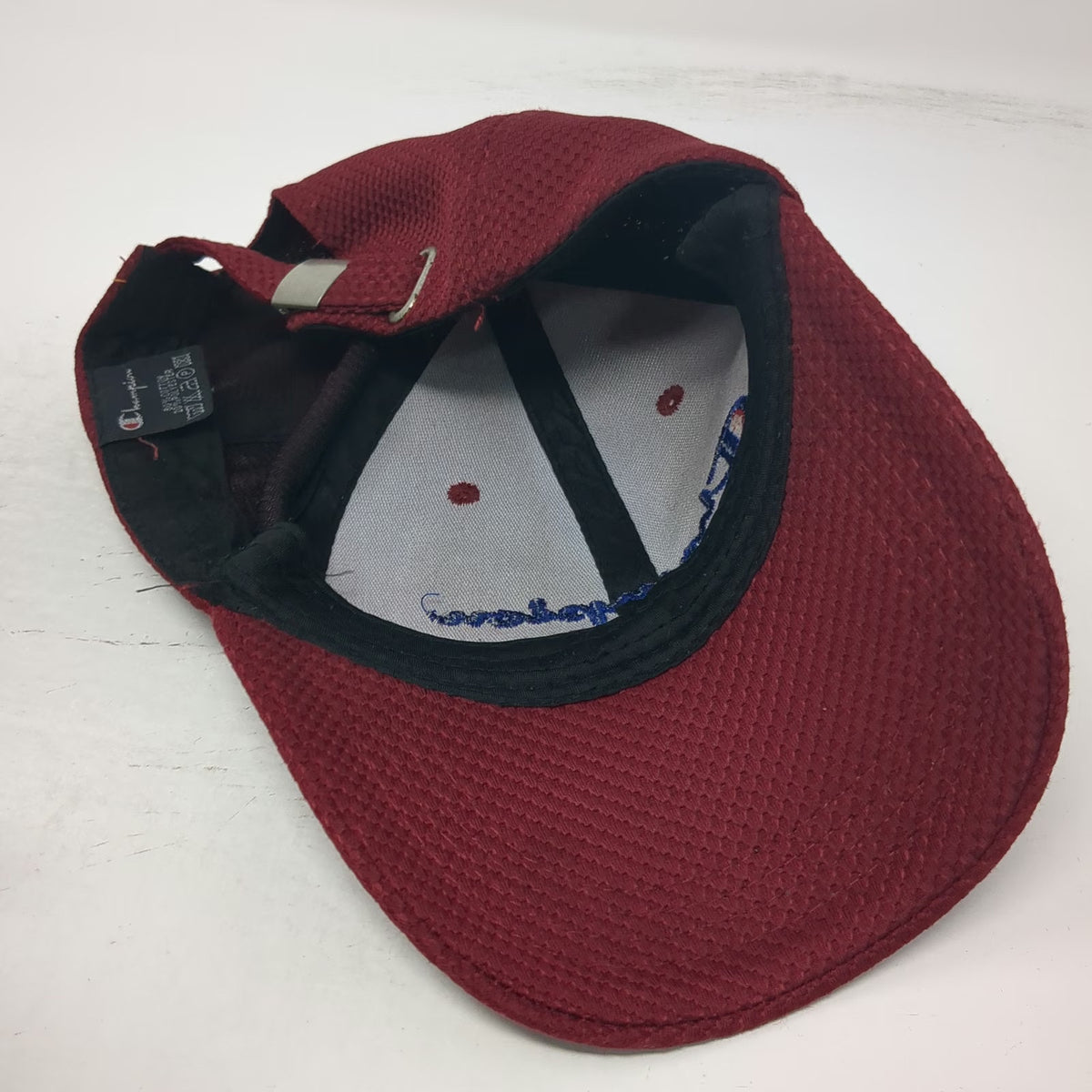 Champion Baseball Cap Red One Size Embroidered Logo Adjustable Hat Pique Mesh