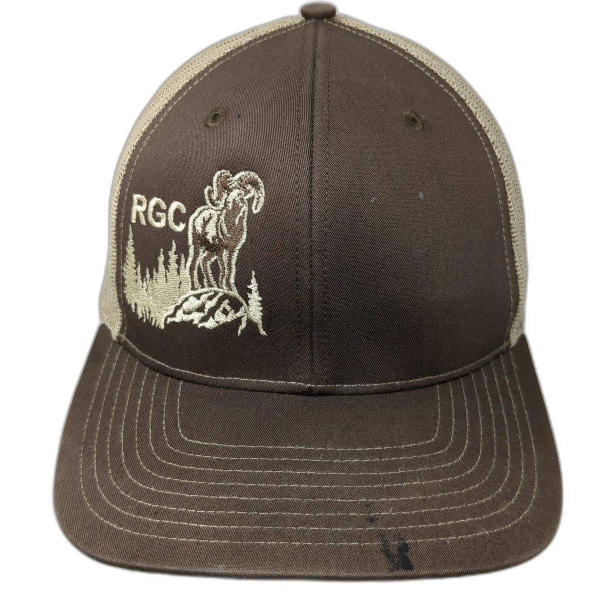 Richardson 112 Trucker Hat Brown One Size RGC Ram Sheep Forest Mesh Snapback