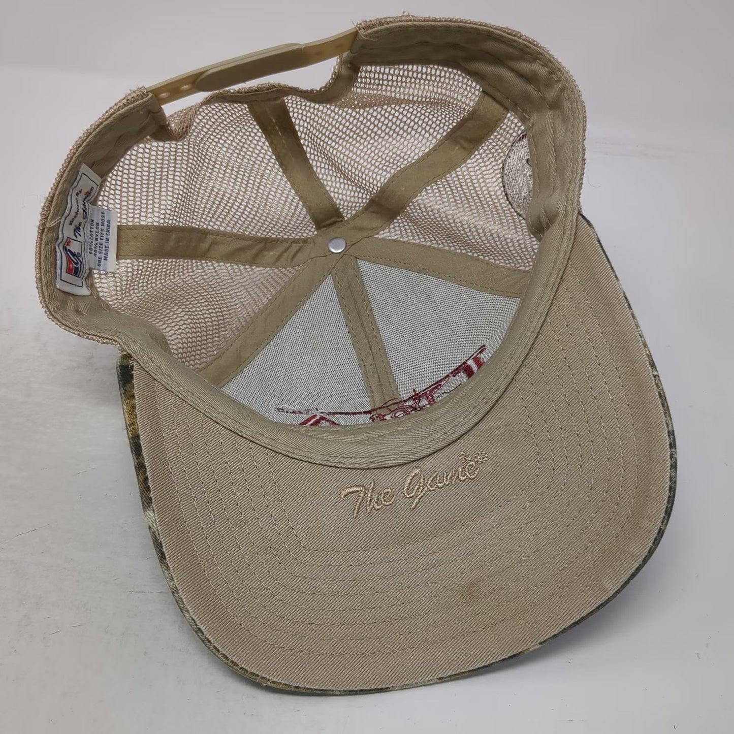 The Game Alabama Crimson Tide NCAA Trucker Hat Green Beige Red OSFM Camo Mesh