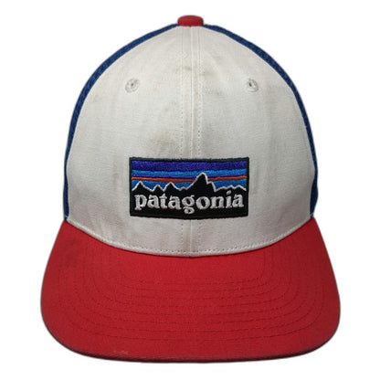 Patagonia Trucker Hat One Size White Blue Red Mesh Snapback Logo Patch Mountain
