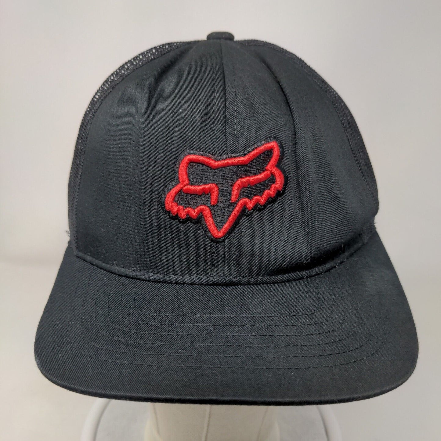 Fox Head Snapback Mesh Back Trucker Hat Black OSFA Embroidered Logo