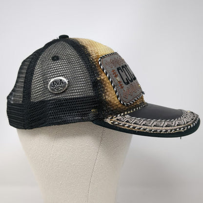J&A Trucker Hat Black One Size Colima Mexico Patch Greek Key Studded Mesh Back