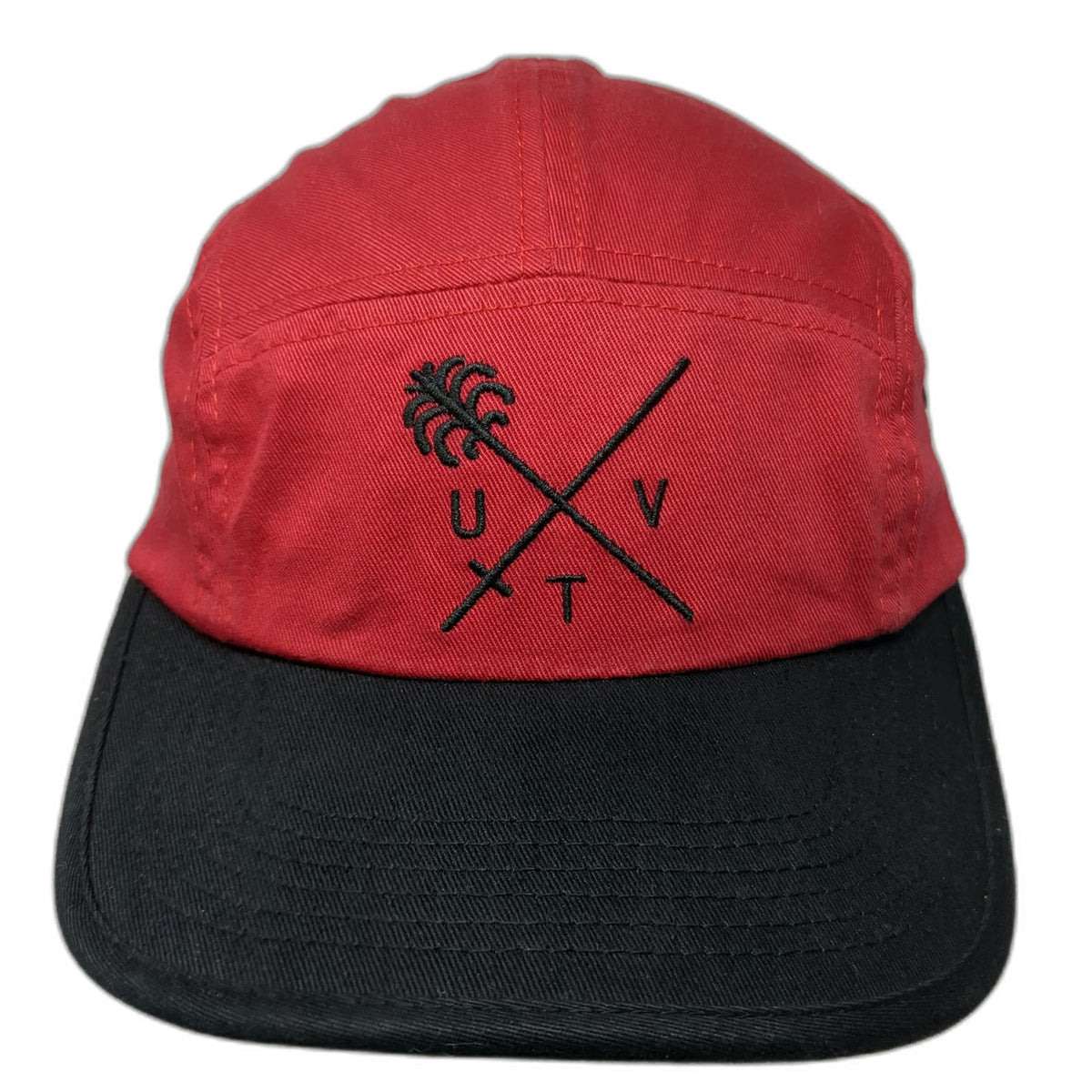 us versus Them 5 Panel Hat Red Black One Size Adjustable Embroidered Flat Brim