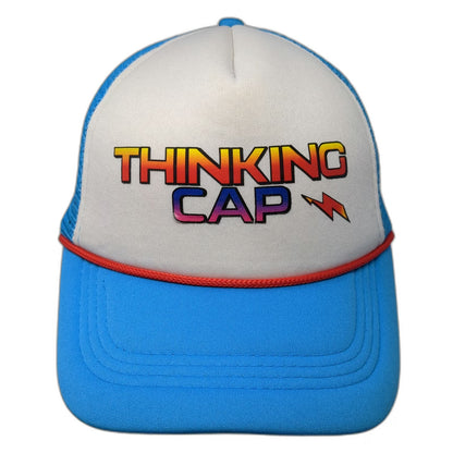 Trucker Hat Blue One Size Thinking Cap Mesh Foam Rope Retro 80s Lightning Bolt