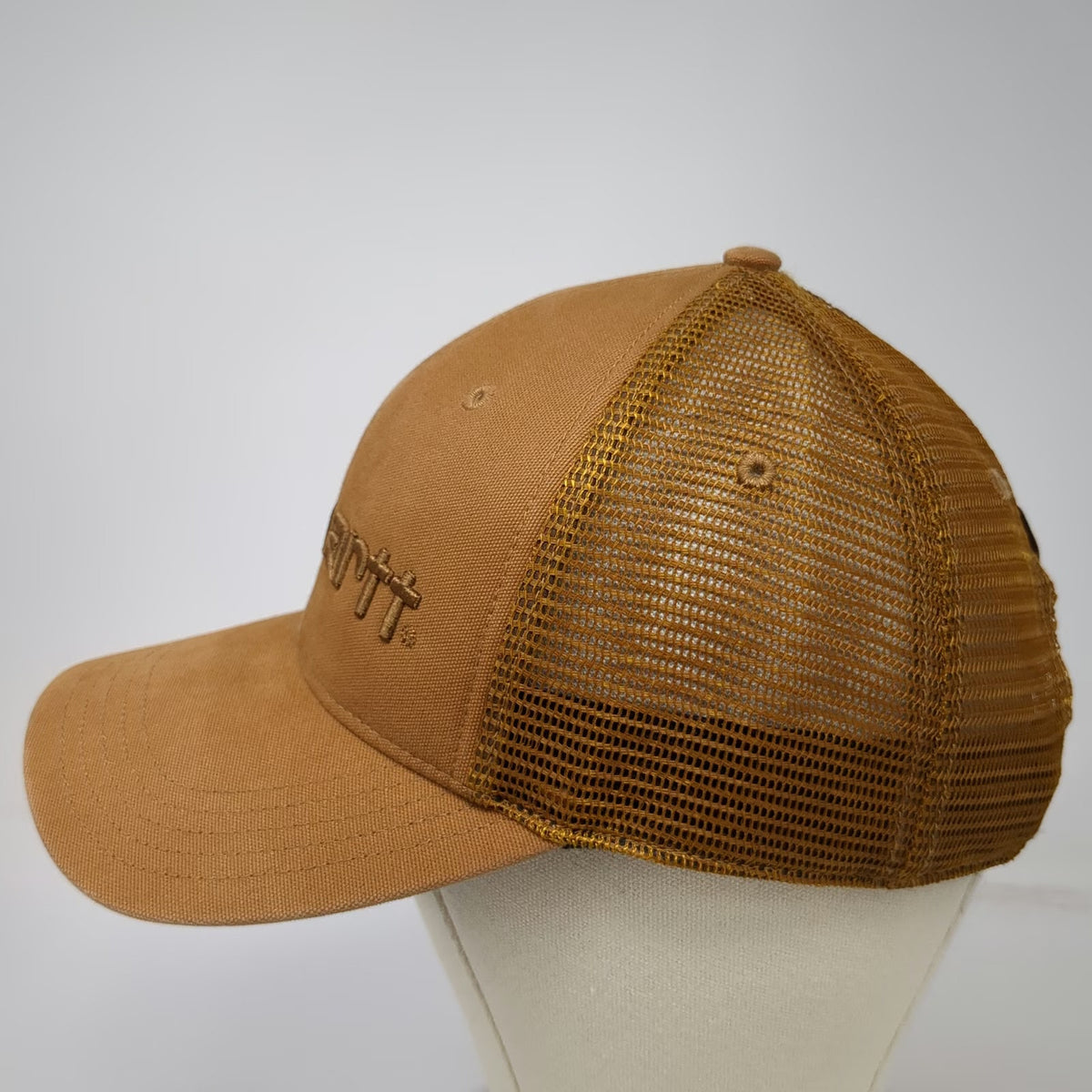 Carhartt Trucker Hat Brown One Size Mesh Snapback Embroidered Logo Workwear Cap