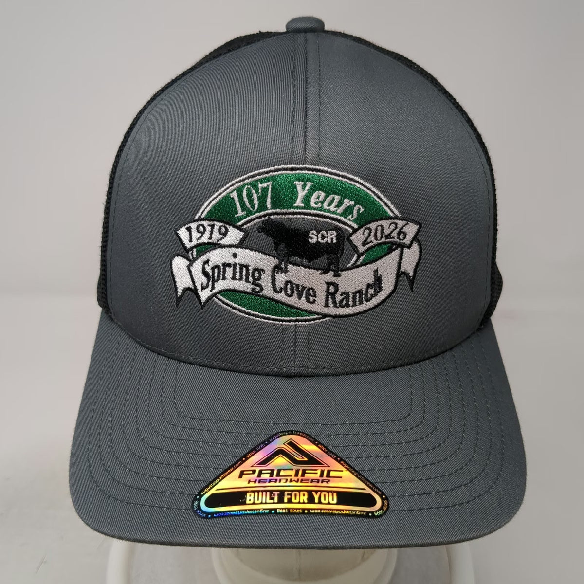 Pacific Headwear Trucker Hat Gray One Size Spring Cove Ranch Bull Mesh Snapback