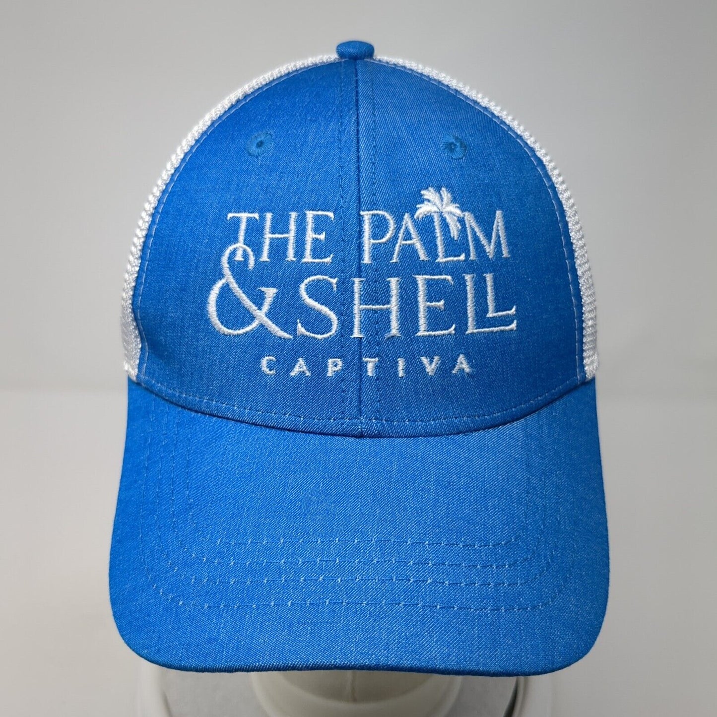 The Palm & Shell Captiva Strapback Trucker Hat Blue One Size Mesh Back