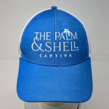 The Palm & Shell Captiva Strapback Trucker Hat Blue One Size Mesh Back