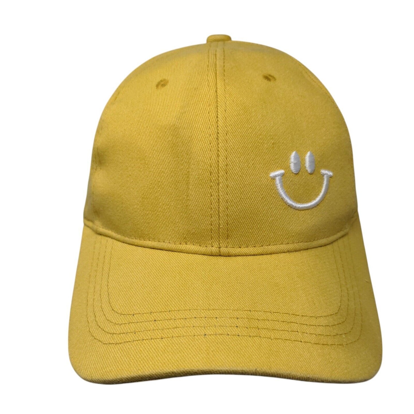 Smiley Face Slideback Hat Yellow One Size Solid Adjustable Embroidered