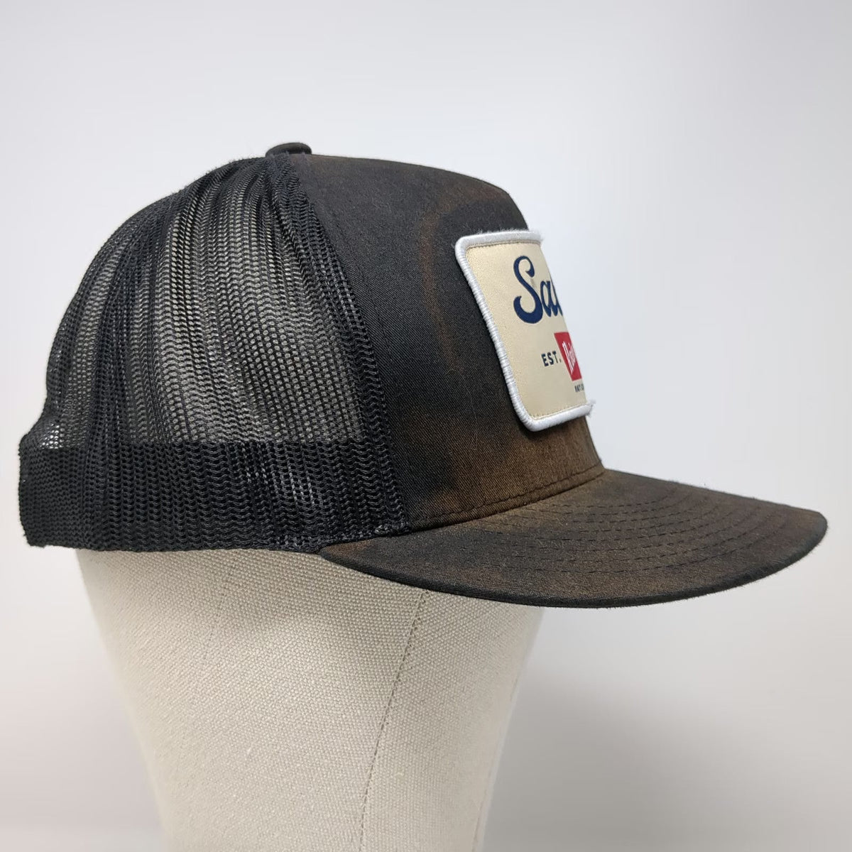 Yupoong Trucker Hat Black OSFM Salty Rodeo Patch Snapback Matt 5:13 Mesh Back