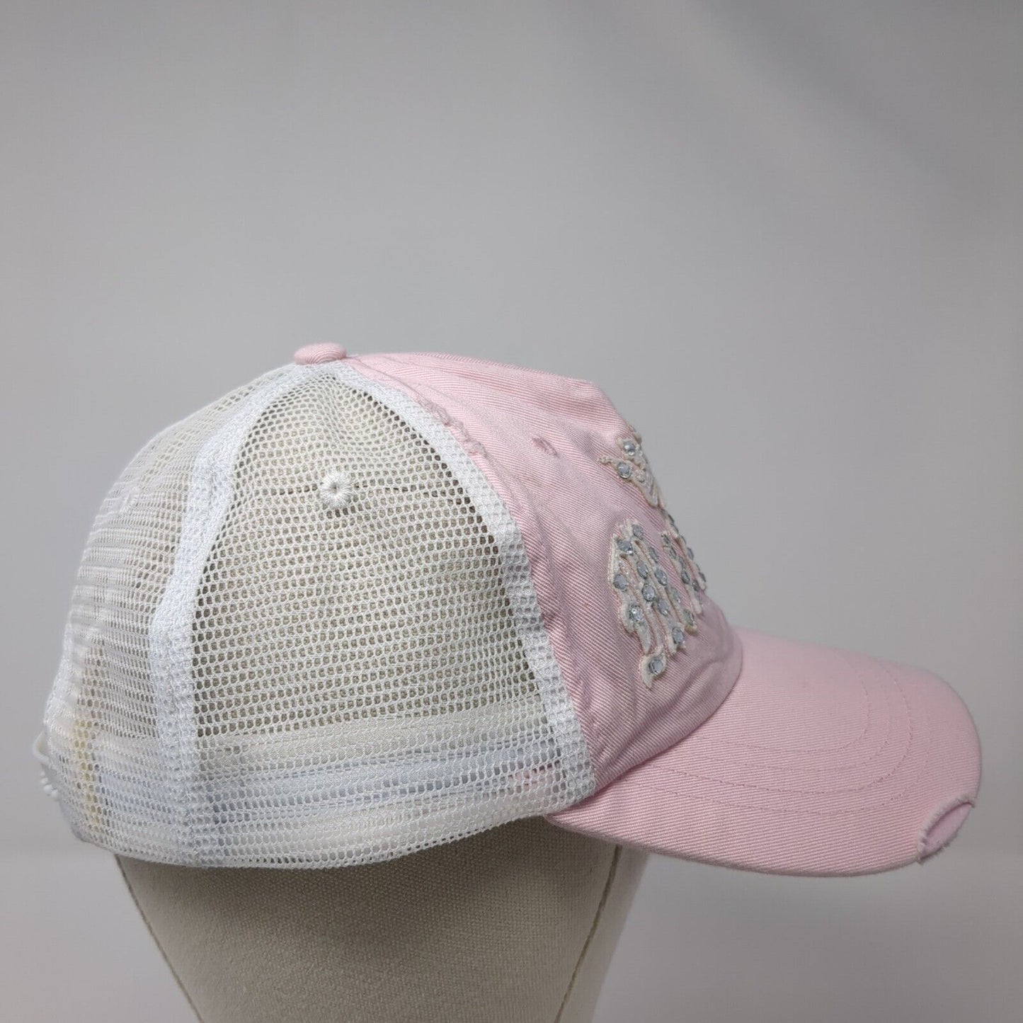 Unbranded Snapback Trucker Hat Pink One Size Mesh Back Crown Rhinestone