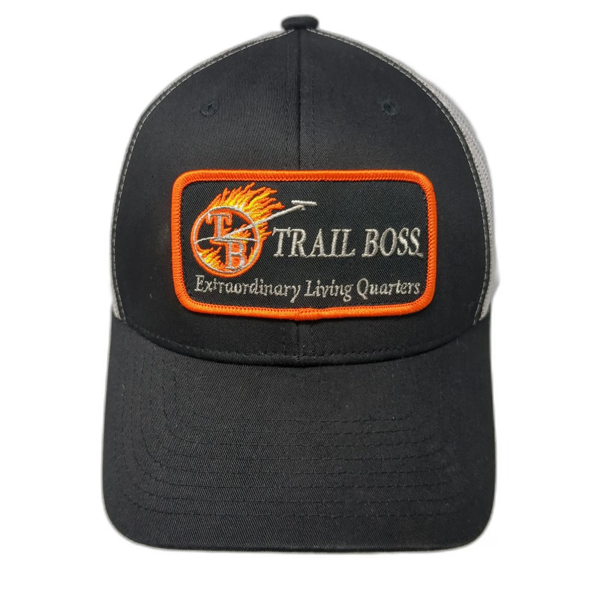 Yupoong Trucker Hat Black White OSFM Trail Boss Living Quarters Mesh Snapback