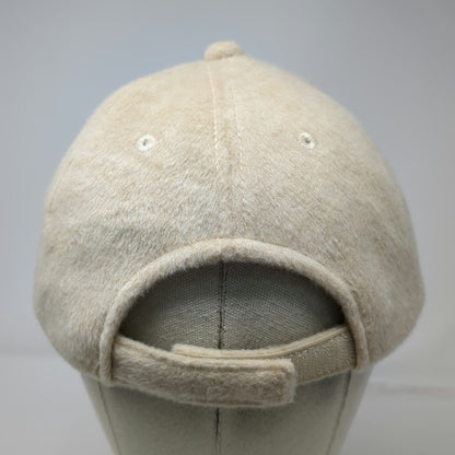 Steve Madden 5 Panel Beige Hat One Size Gold Metal Logo Satin Lined Textured