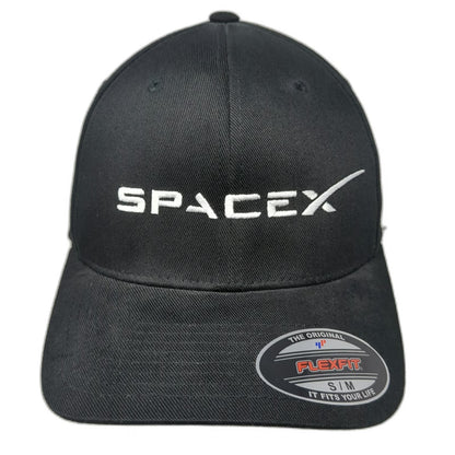 Flexfit Baseball Cap Black M SpaceX Logo Embroidered Aerospace Rocket Fitted Hat
