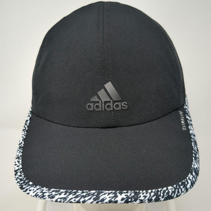 Adidas Baseball Cap Black One Size Climalite Patterned Trim Strapback Hat Rubber