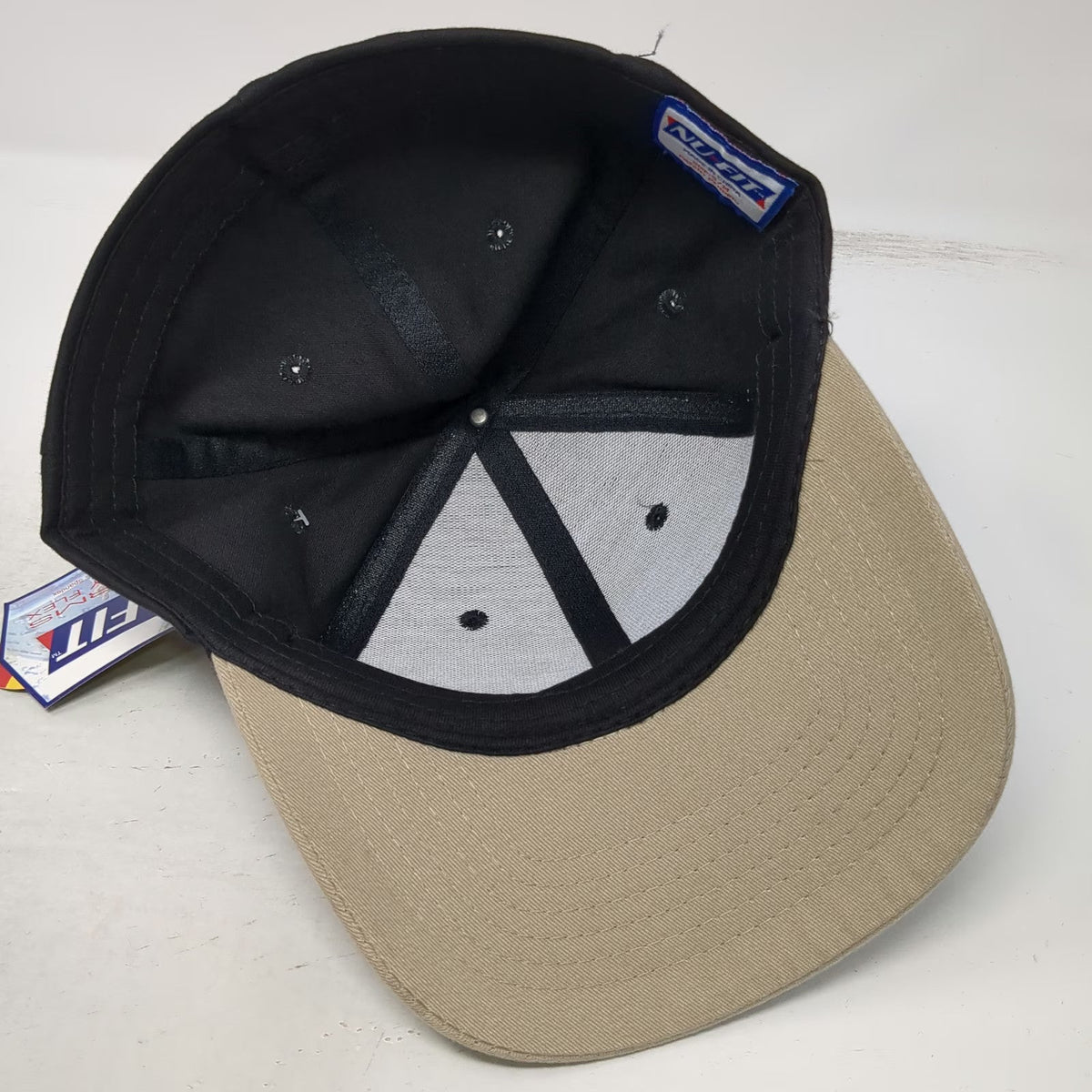 Nu-Fit Baseball Cap Black Beige M Stretch Fit Two Tone Blank Breathable Hat