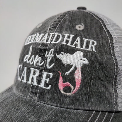 Mermaid Hair Don't Care Strapback Mesh Back Trucker Hat Gray OSFA