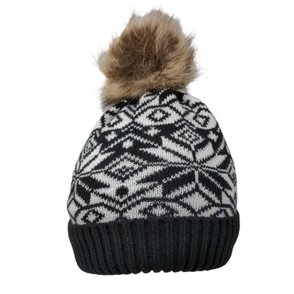 Muk Luks Knit Faux Fur Pom Pom Beanie Hat Multi One Size Fair Isle