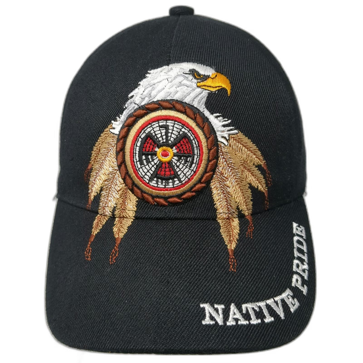 Native Pride Baseball Cap Black One Size Eagle Medicine Wheel Strapback Hat
