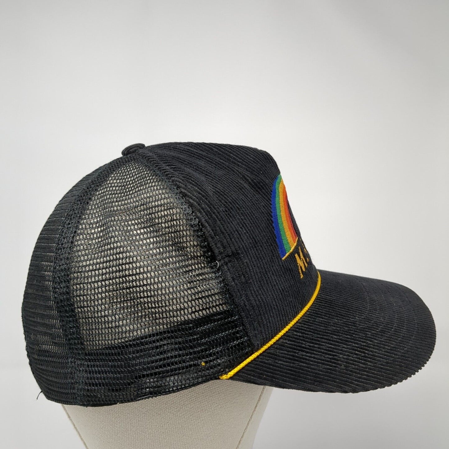 MAUI Snapback Trucker Hat Black OS Adjustable Embroidered Rainbow Mesh Back Rope