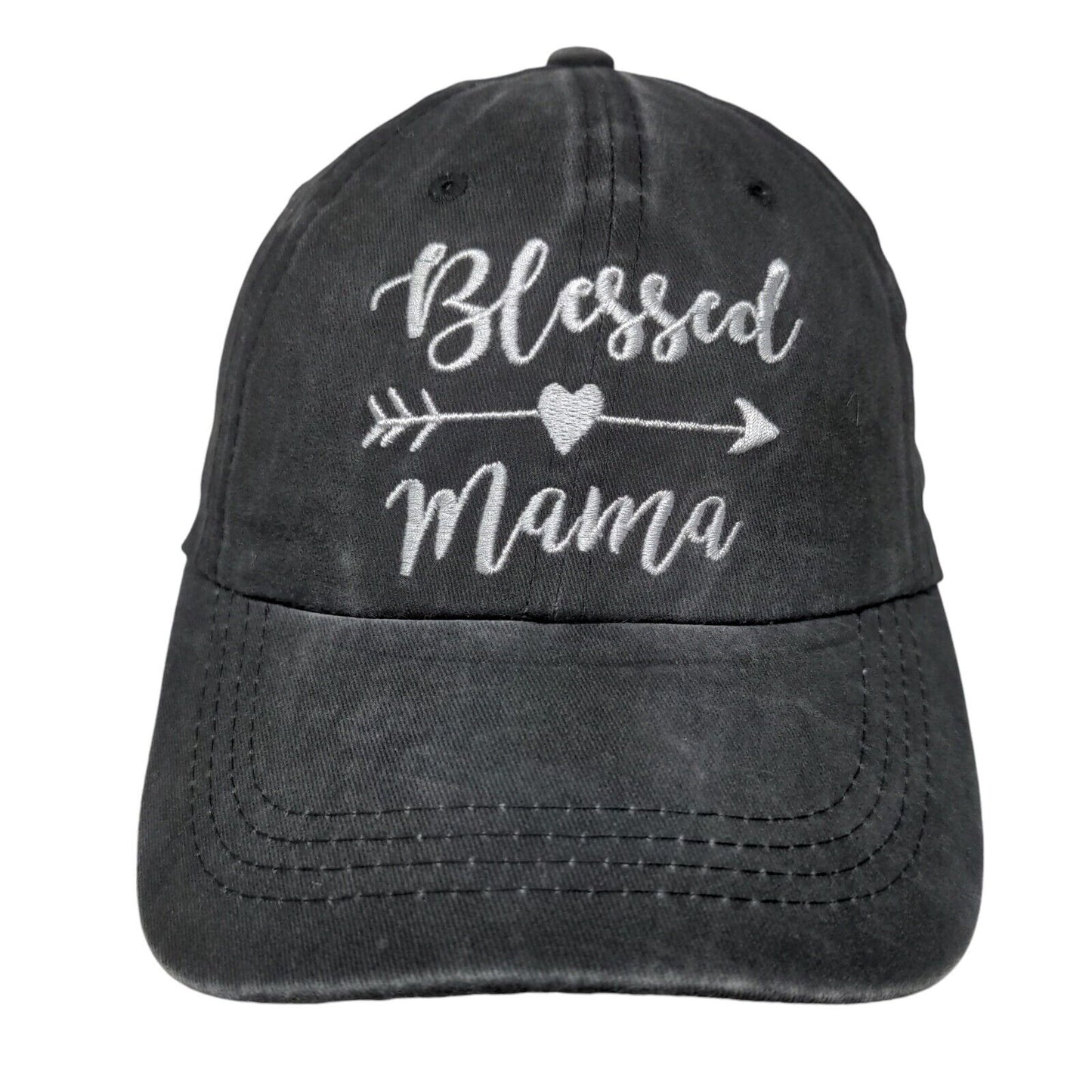 Blessed Mama Ponyback Slideback Hat Gray One Size Adjustable Embroidered Cotton