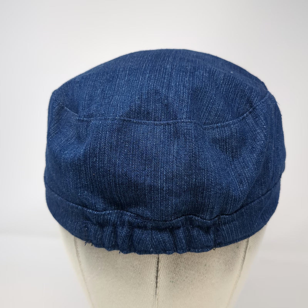 Arianna Army Cap Blue One Size Denim Elastic Back Cadet Side Button Hat