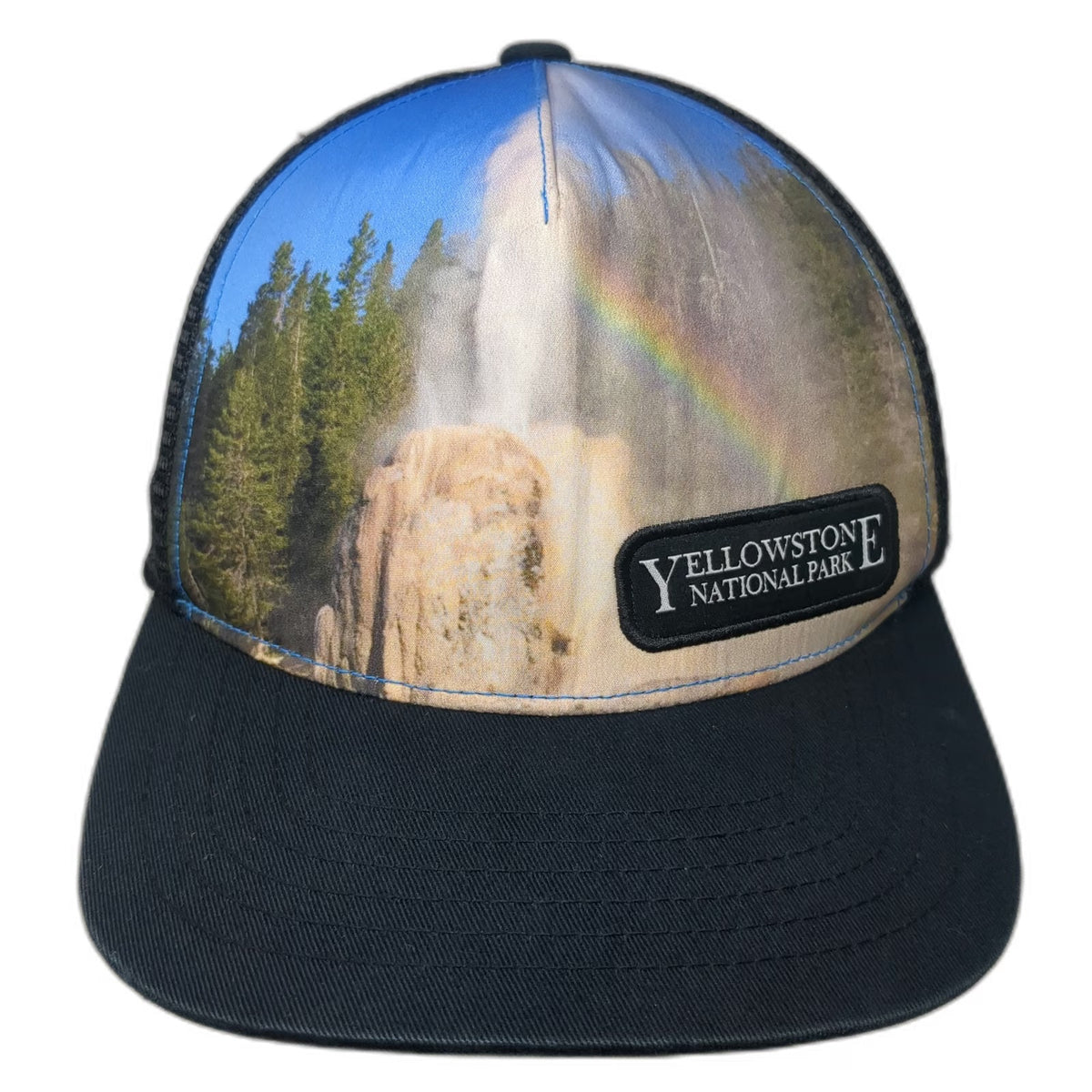 Yellowstone National Park Geyser Black Trucker Hat One Size Mesh Snapback Patch