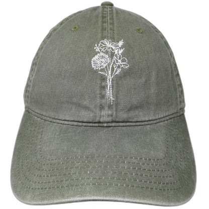 Otto Baseball Cap Green One Size Floral Flower Bouquet Adjustable Slideback Hat