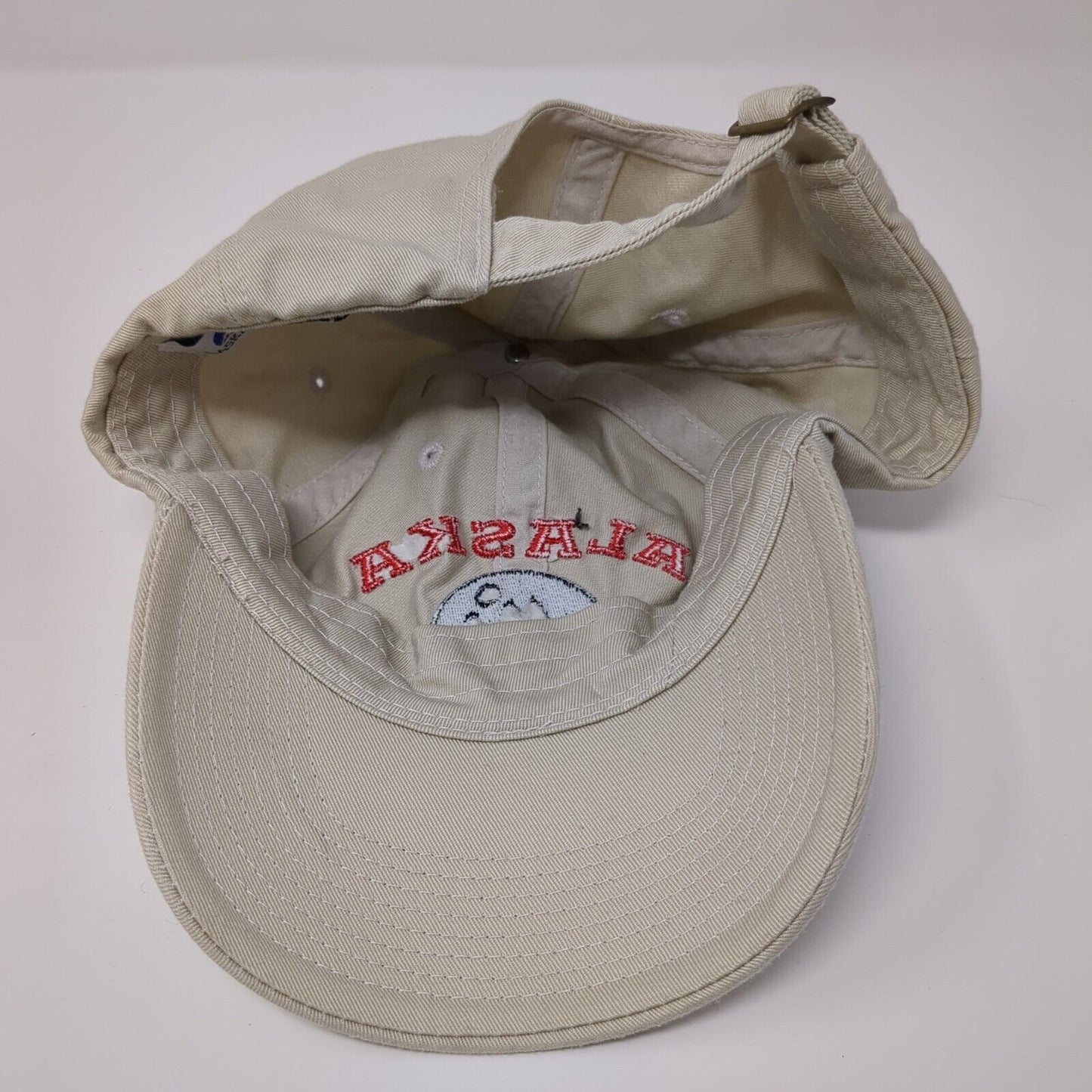 Alaska Slideback Hat Tan One Size Adjustable Embroidered Vented Holes 6 Panel