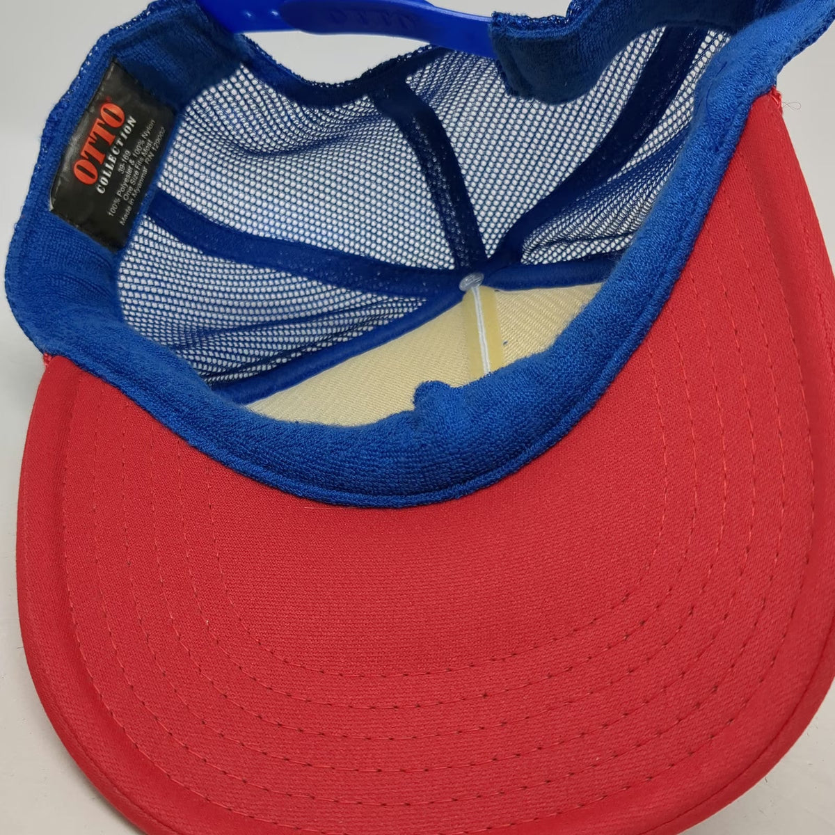 Otto Trucker Hat One Size White Blue Red June Lake Brewing Bat Mesh Foam Rope