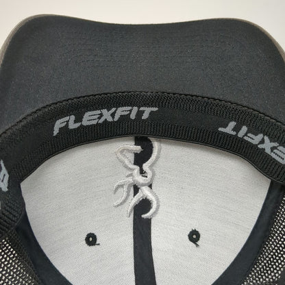Browning Baseball Cap Gray Black White M Mesh Back Flexfit Buckmark Logo Hat