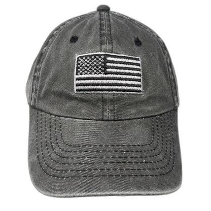 DPC Baseball Cap Gray One Size Monochrome American Flag Patch 6-Panel Cotton Hat