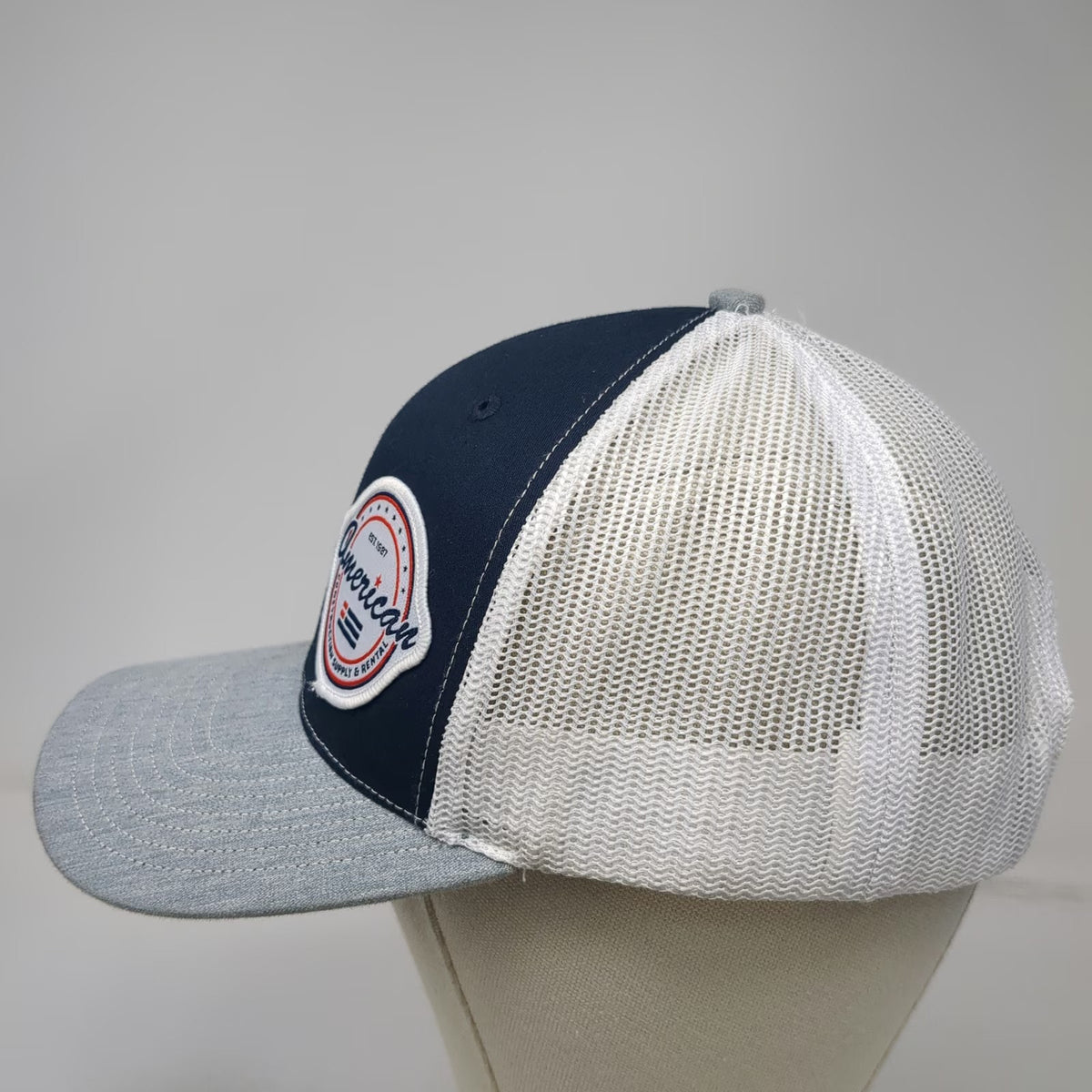 Richardson Trucker Hat Blue One Size American Construction Supply Demo Day Mesh