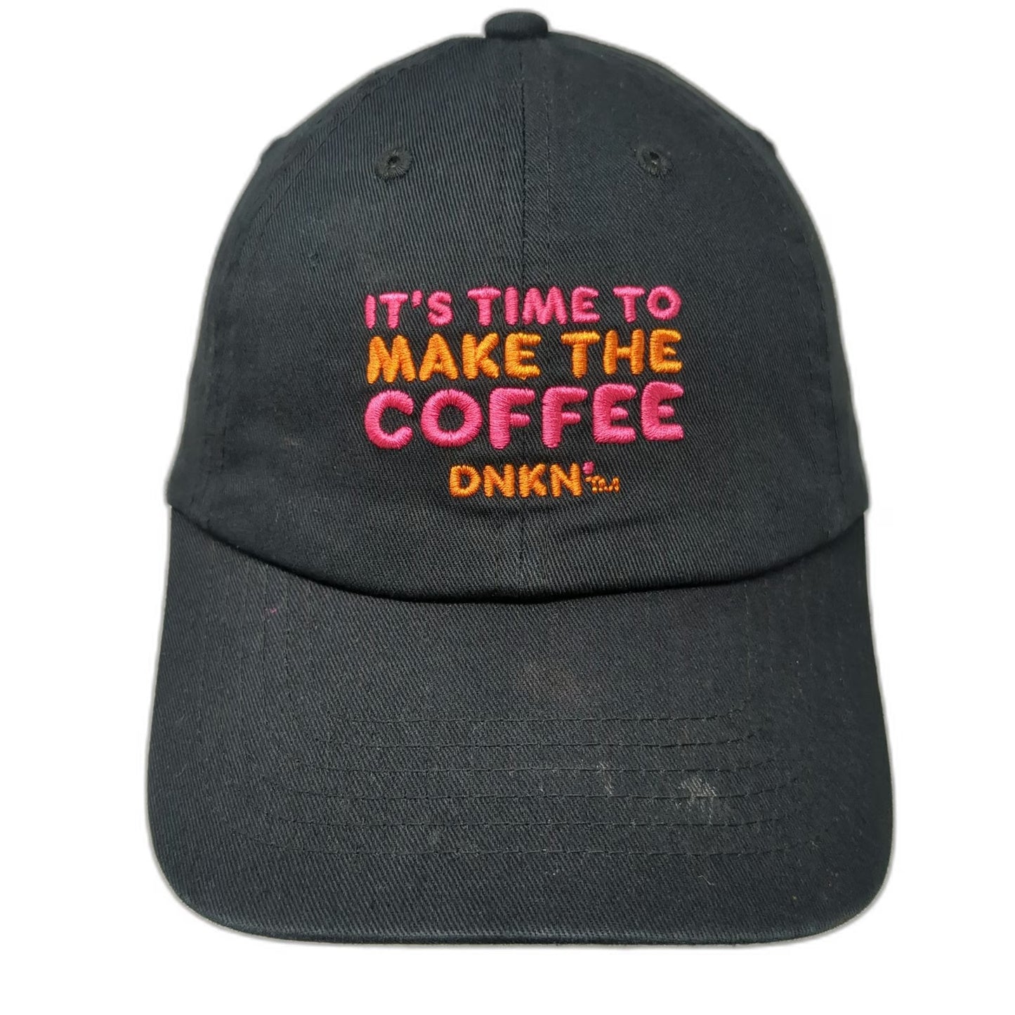 Dunkin It's Time To Make The Coffee Baseball Cap Black One Size Strapback Hat