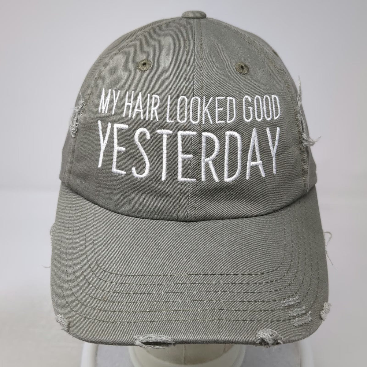 District Baseball Cap Green One Size My Hair Looked Good Yesterday Frayed Hat