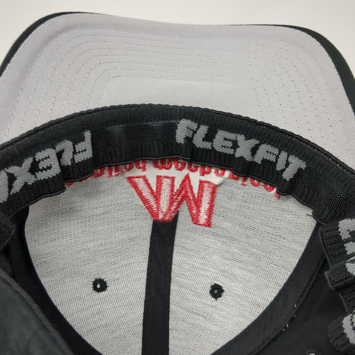 Flexfit Baseball Cap Black One Size Applied Mechanical Red Logo Structured Hat