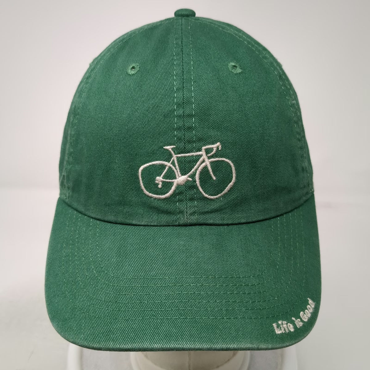 Life is Good Baseball Cap Green One Size Bicycle Logo Adjustable Slideback Hat
