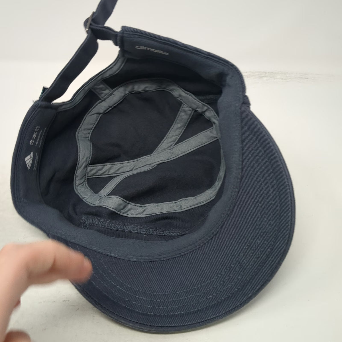 Adidas Army Cap Gray One Size Adjustable Cotton Hat Slideback Blue Patch Logo
