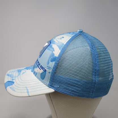 Simms Tres Pescados Fly Shop Trucker Hat Blue Camo Mesh Snapback Patch One Size