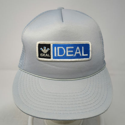 Ideal Trucker Hat Gray One Size Mesh Back Snapback Rope Detail Blue Patch Logo