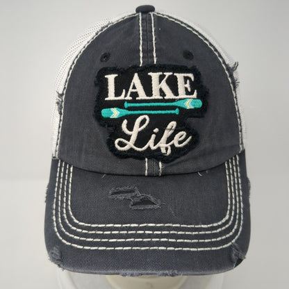 Lake Life Strapback Trucker Hat Blue One Size Adjustable Mesh Back Distressed