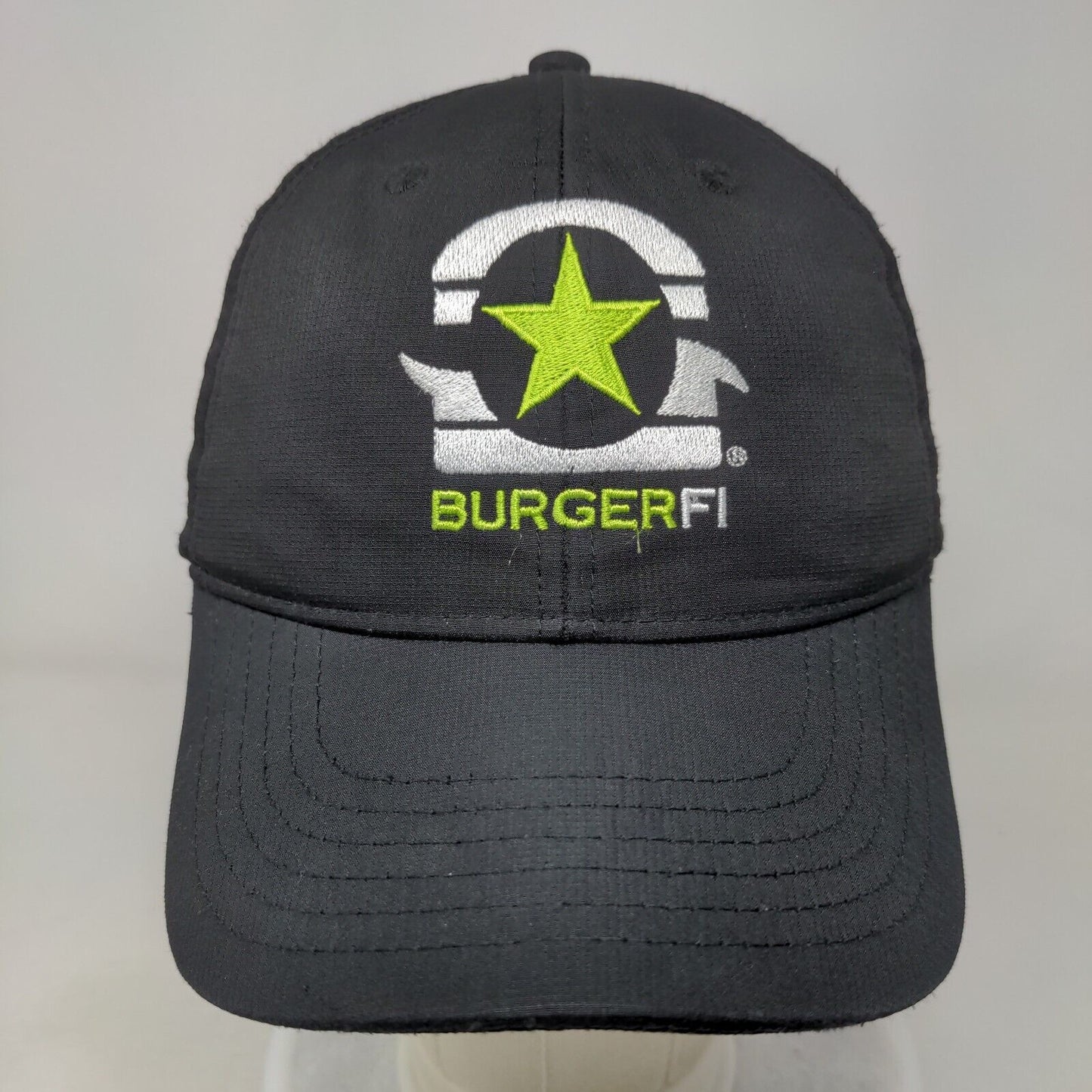 BURGERFI Strapback Hat Black One Size Adjustable Embroidered 6 Panel Outdoor Cap
