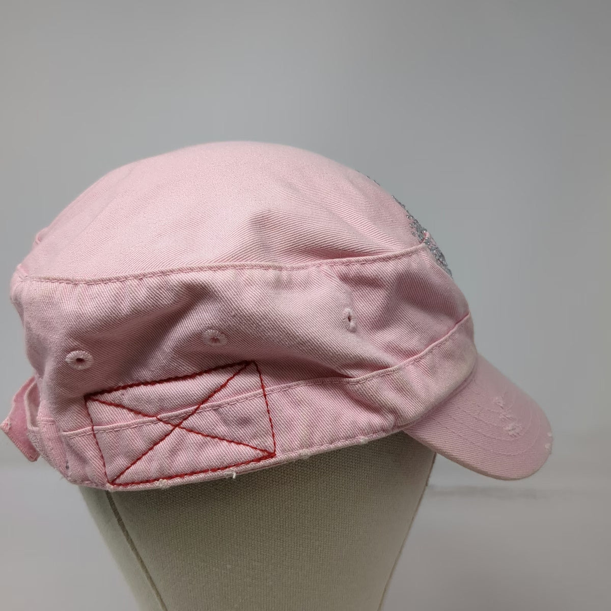 HG Army Cap Pink One Size Rhinestone Crown Hollywood Strapback Cotton Hat