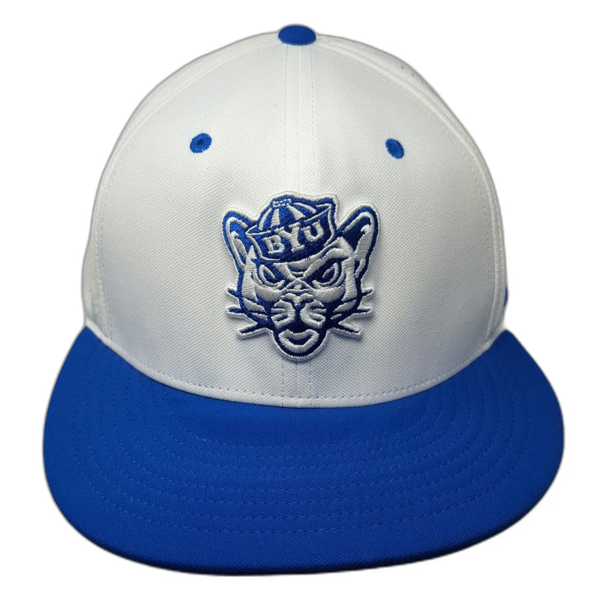 BYU Cougars NCAA Nike Baseball Cap White Blue 7 1/4 Perforated Mesh Dri-Fit Hat