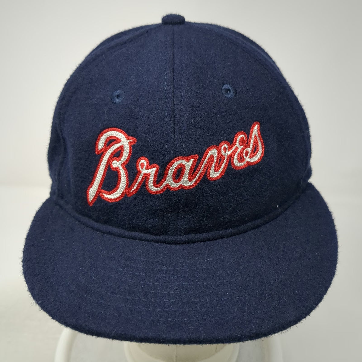 New Era Atlanta Braves MLB 9Fifty Cap Hat Blue One Size Flat Brim Wool Leather